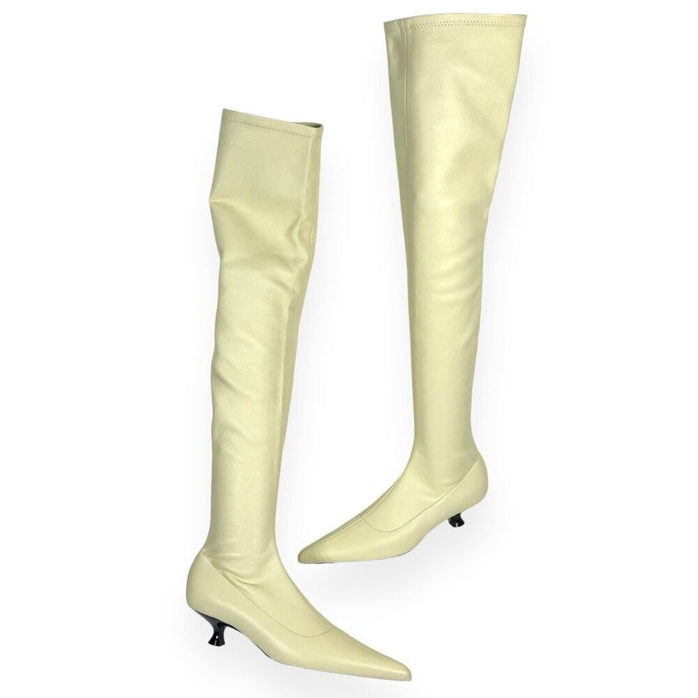 Khaite Volos Leather Over-the-knee Kitten Heel Boots Butter Cream Fall Size 6.5 - Picture 6 of 15